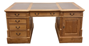 English Teak Desk with Brown Leather Top