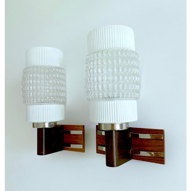 Vintage Scandinavian Teak Glass Sconces, 1960s, Set of 2 For Sale - Image 15 of 18
