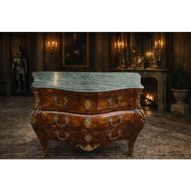 1860 French Artisan Louis XVI Mahogany Green Marble Commode For Sale - Image 11 of 18