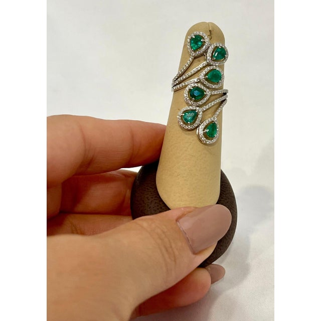 2010s 3 Ct Natural Zambian Emeralds and 1.2 Ct Diamond Ring in 14 karat White Gold For Sale - Image 5 of 18