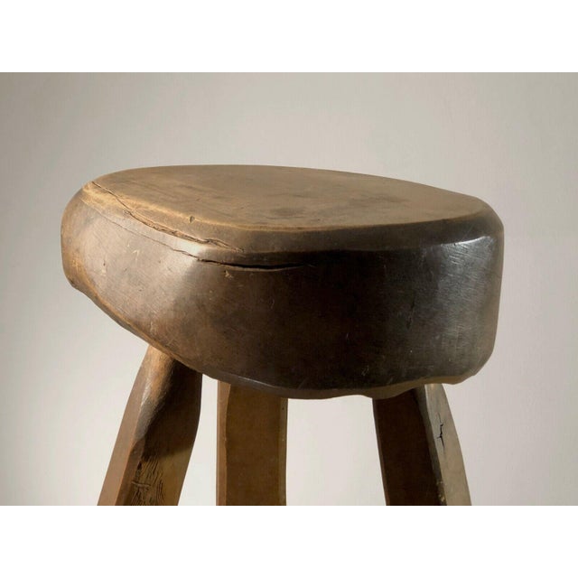 Wood French Modernist Brutalist Tripod Stool, 1950s For Sale - Image 7 of 9