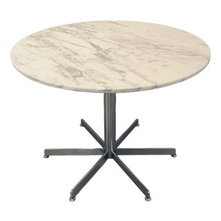 Vintage Round Dining Table in White Marble and Chrome Metal, 1970s For Sale