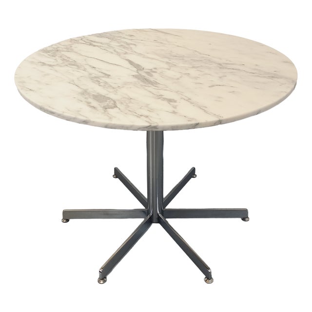 Vintage Round Dining Table in White Marble and Chrome Metal, 1970s For Sale