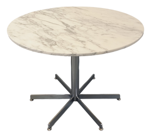 Vintage Round Dining Table in White Marble and Chrome Metal, 1970s