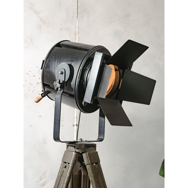 Barndoor Theater Spotlight Floor Lamp on Bundeswehr Tripod from A.E. Cremer, Paris, 1950s For Sale - Image 15 of 17