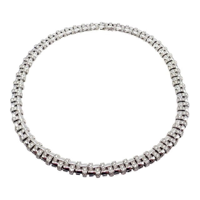 Tiffany & Co. Vannerie 18k White Gold Basket Weave Diamond Necklace For Sale