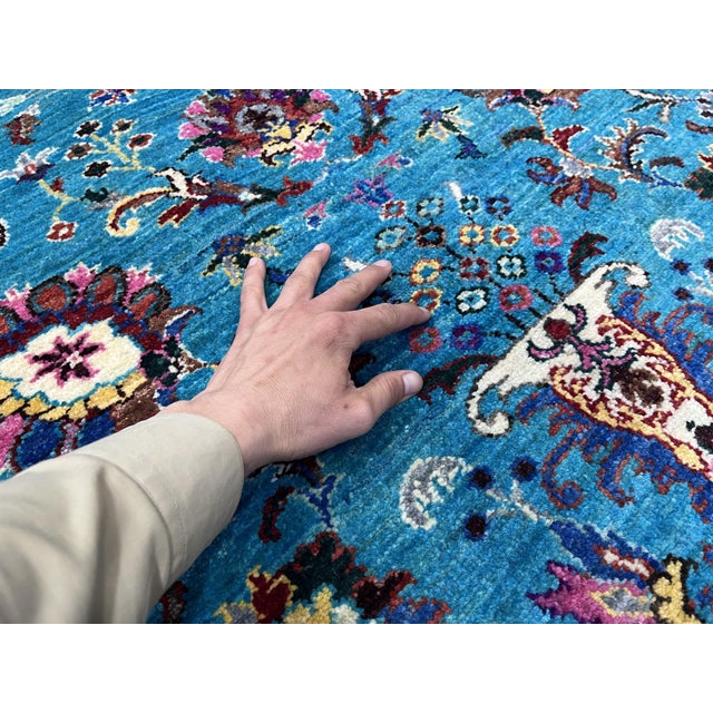 Textile Turquoise Sultani Persian Style Floral Area Rug - 4' X 6' For Sale - Image 7 of 11