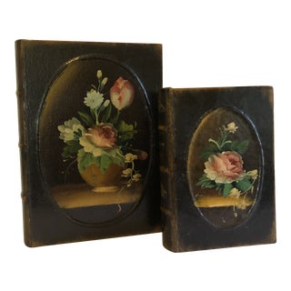 Vintage Faux Book Box With Handpainted Floral Cover - a Pair For Sale