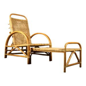Vintage Bamboo Rattan Adjustable Lounge Chair / Recliner
