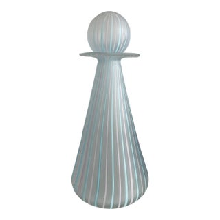 Vintage Murano Glass Decanter – Striped Opaline Art Glass For Sale