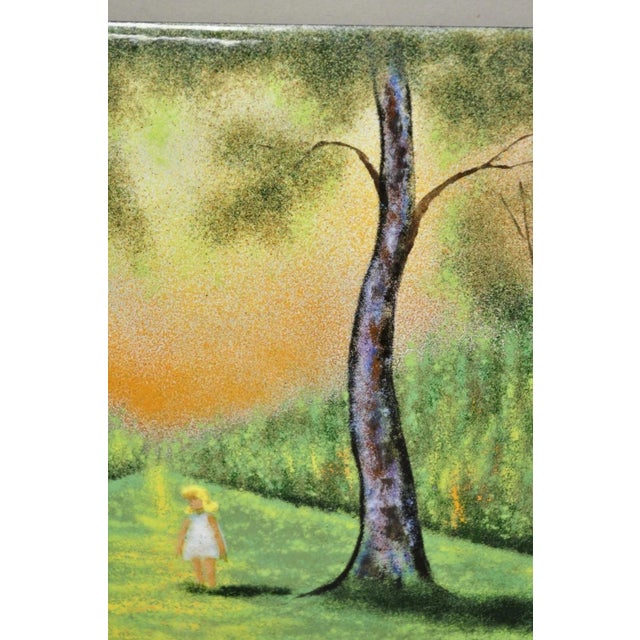 Late 20th Century Dom Dominic Mingolla Enamel on Copper Girl in Green Forest and Tall Trees For Sale - Image 4 of 9