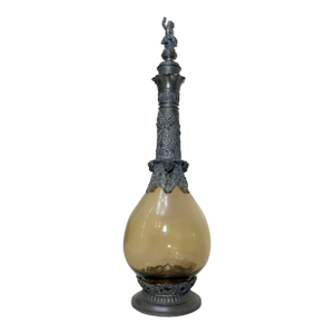 Antique German Hand Blown Glass Pewter Figural Cherub Claret Decanter Bottle