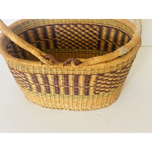 1920s French Country Antique Market Basket Woven For Sale - Image 5 of 5