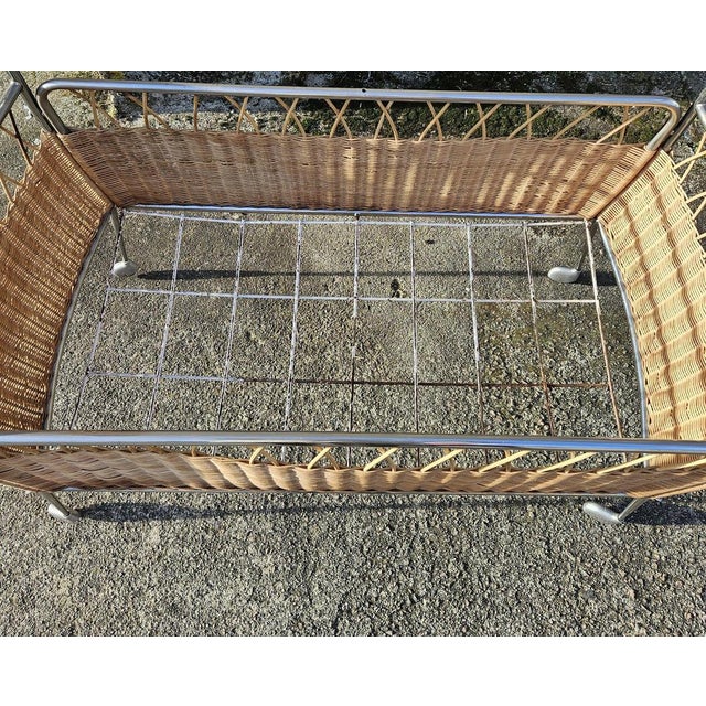 Mid-Century French Childrens Bed in Rattan and Chrome, 1960s For Sale - Image 12 of 18