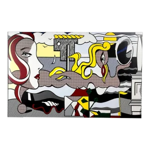 Roy Lichtenstein Figures in Landscape Pop Art Offset Lithograph, Framed