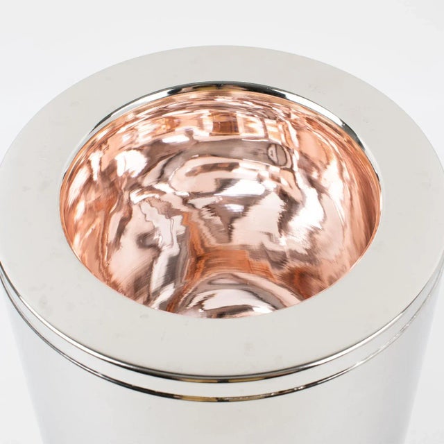 Metal Loewe Spain Chrome and Gilded Brass Barware Ice Bucket For Sale - Image 7 of 9