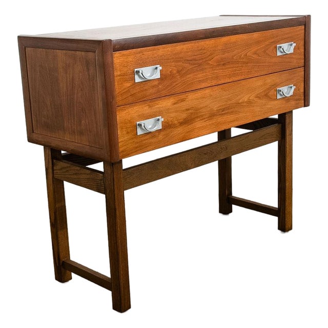 1960s Mid Century Modern Cabinet Dresser 2 Drawer Walnut Chest Danish Tung Si Vintage For Sale