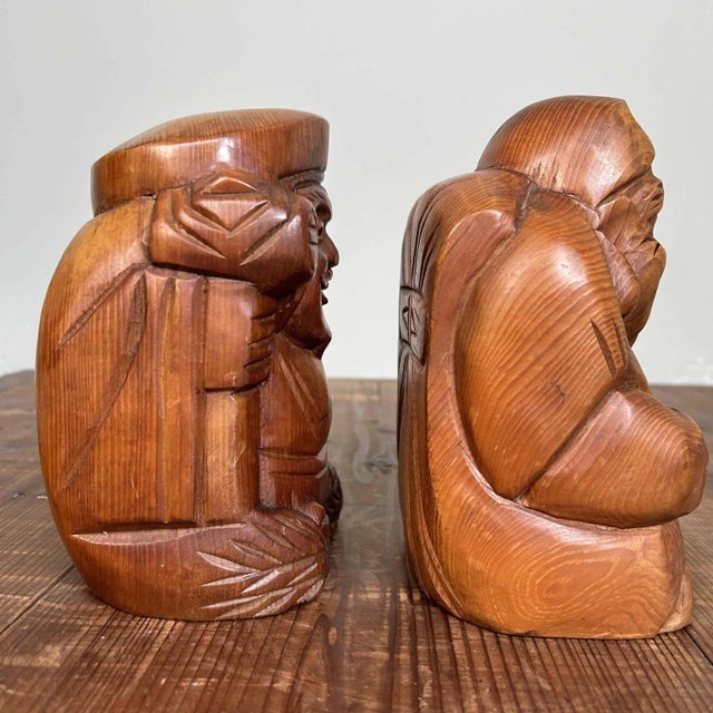 Shōwa Period Wooden Ebisu and Daikoku Gods, Kisoji, Japan, 1980s, Set of 2 For Sale - Image 6 of 10