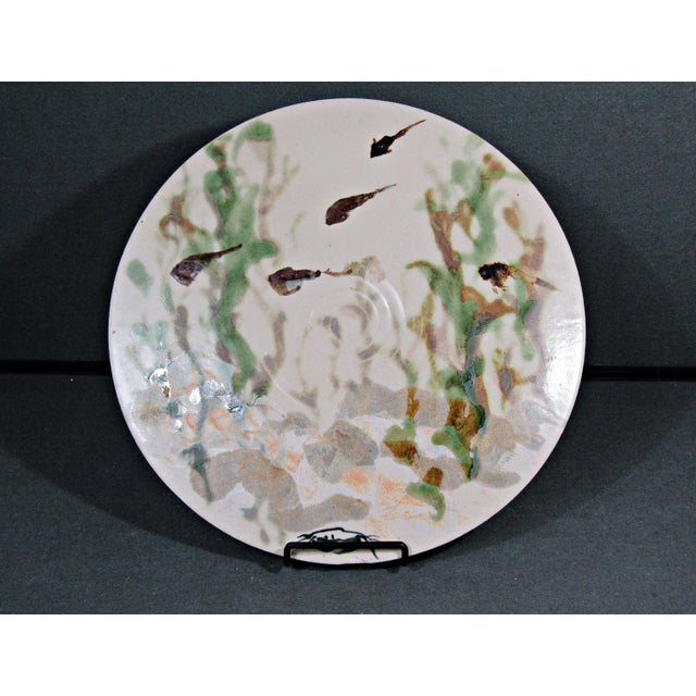 Abstract 1970s Signed Abstract Fish Studio Pottery Decorative Plate For Sale - Image 3 of 13