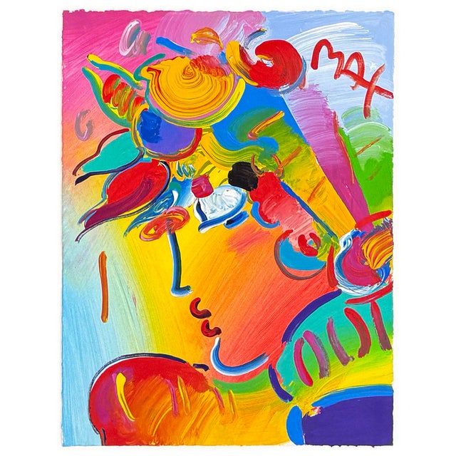 Blushing Beauty 1997 Ver. III #65. Unique, one of a kind acrylic painting on paper. Hand signed lower front by Peter Max....