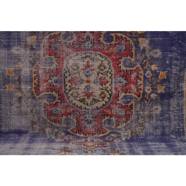 1970s Vintage Turkish Handmade Wool Cotton Blue Area Rug For Sale - Image 10 of 12