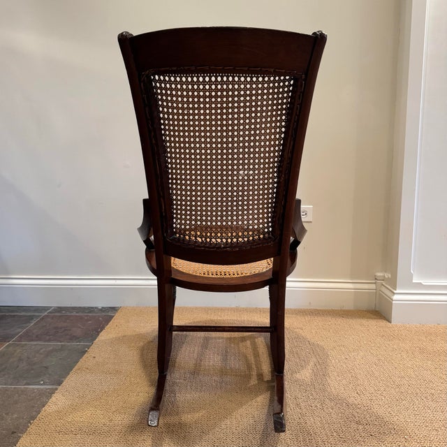 Last Call! Vintage Victorian Mahogany and Cane Rocking Chair For Sale In Chicago - Image 6 of 10