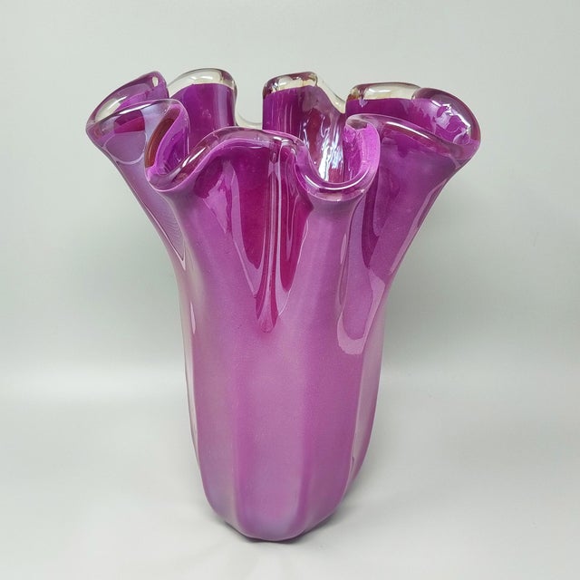 Magenta-Pink Fazzoletto Murano Glass Vase by Michielotto, 1970s For Sale - Image 9 of 9