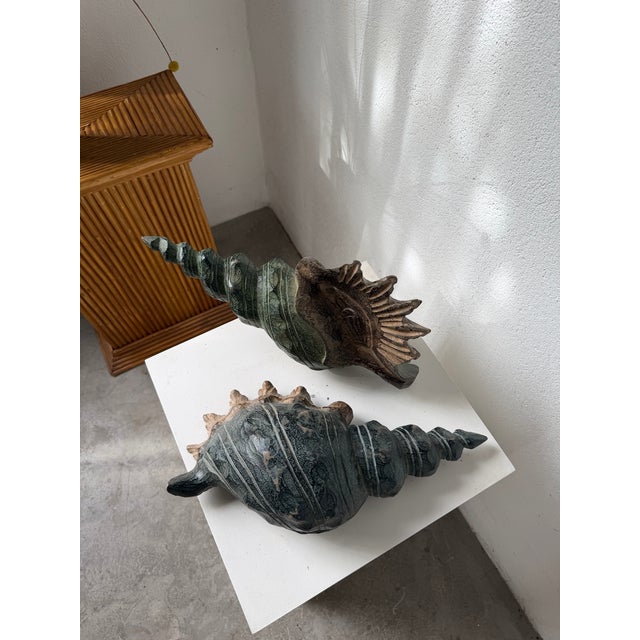 Vintage Polychrome Carved Wooden Seashells, 1950, Set of 2 For Sale - Image 9 of 18
