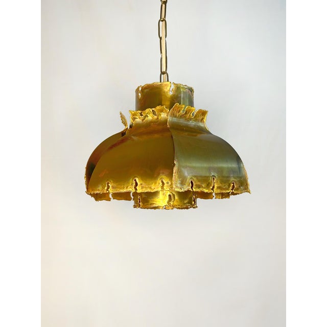 Metal Brutalist Flame-Cut Copper Pendant Lamp attributed to Svend Aage Holm Sørensen, Denmark, 1960s For Sale - Image 7 of 11