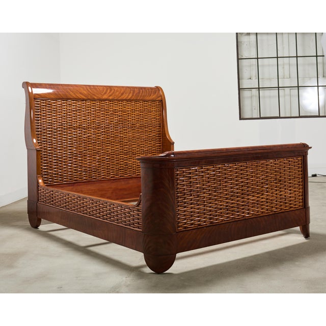 English Ralph Lauren Villa America Mahogany Rattan Gondola Sleigh Bed For Sale - Image 3 of 18