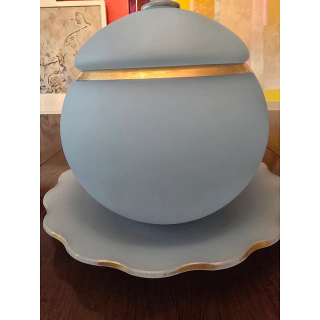 French Antique French Opaline Crystal Baby Blue Punch Bowl For Sale - Image 3 of 15