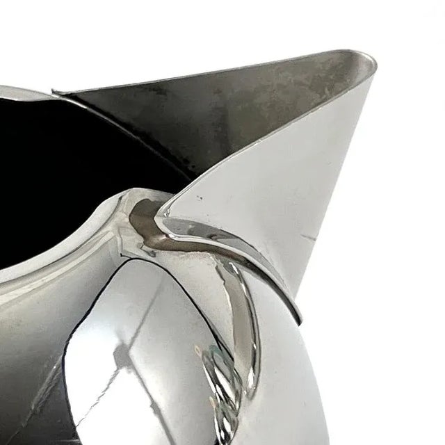 Vintage 2000s Postmodern Wear Stainless Steel Coffee Serving Set With Creamer, Sugar, Spoon, & Round Glass Tray by Michael Graves For Sale In Philadelphia - Image 6 of 10