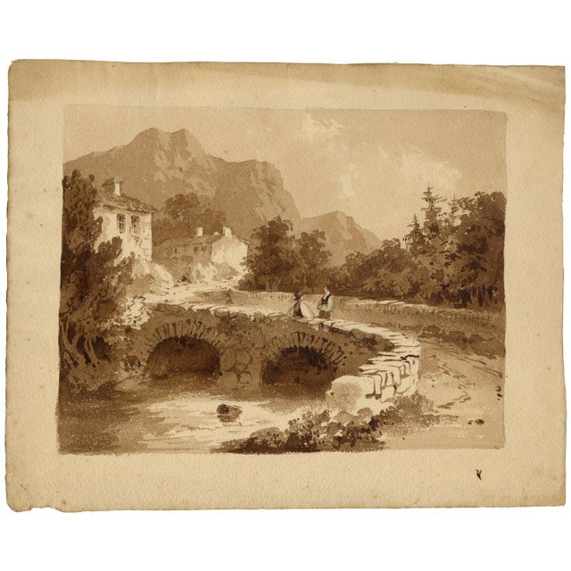 Attrib. William Page, Figures on a Stone Bridge, Graphite and Paper For Sale - Image 3 of 7