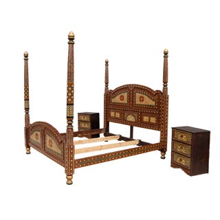 Vintage Hand Paintet Canopy Bed Set, 1990s, Set of 3 For Sale