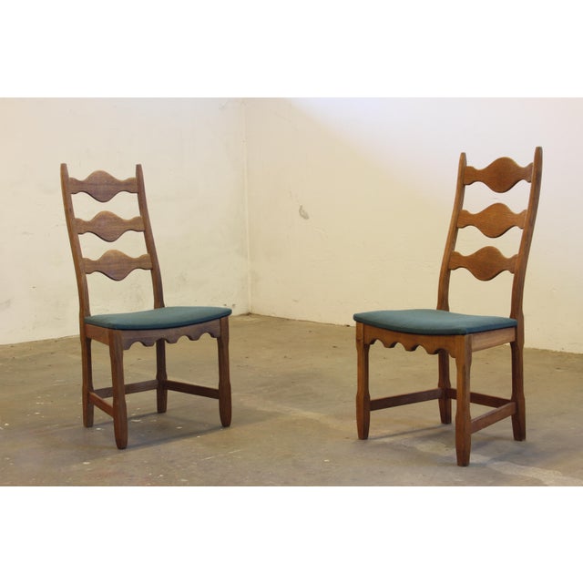 Vintage Danish Brutalist Ladderback Oak Chairs in the style of Henning Kjærnulf, 1960s, Set of 6 For Sale - Image 6 of 18