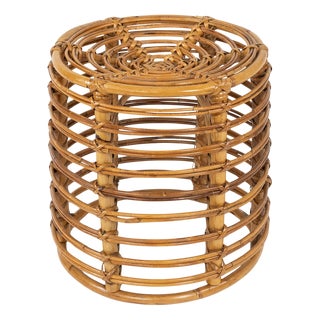Midcentury Modern Rattan and Bamboo Stool by Tito Agnoli, 1960s For Sale