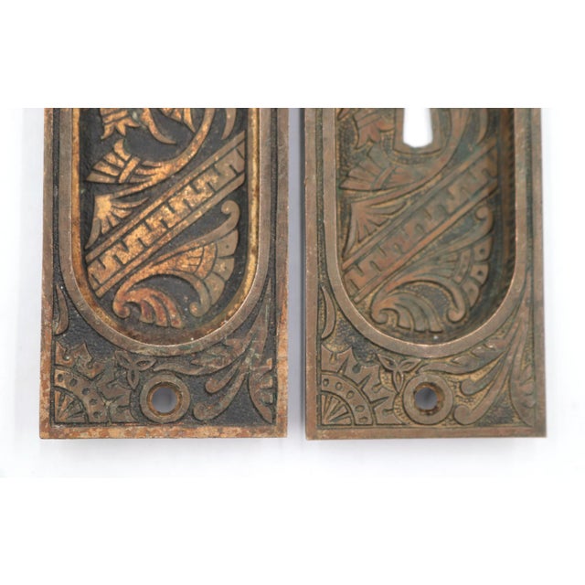Traditional Pair of Antique 4.75 In. Eastlake Brass Pocket Door Pulls For Sale - Image 3 of 4