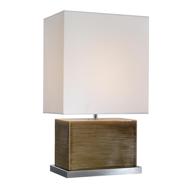Club Two ribbed table lamp in glazed ceramic with chromed brass base with dedicated shade. European Plug (up to 250V).