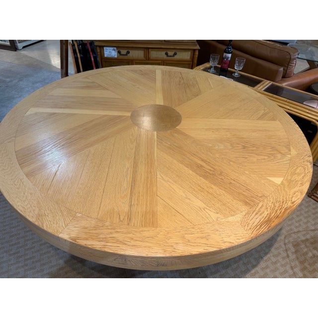 Mid-Century Modern Vintage Art Deco Inspired 66” Blonde Oak Pedestal Dining Table With Chrome Accents For Sale - Image 3 of 7