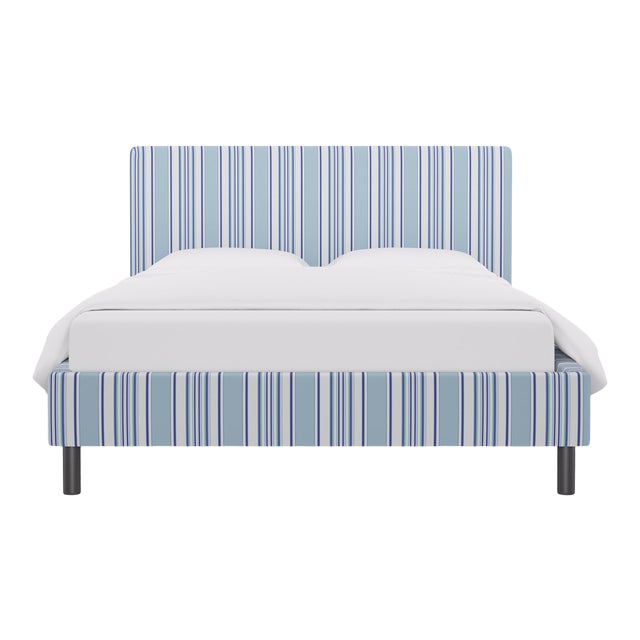 Queen Tailored Platform Bed In Porcelain Austin Stripe By Old