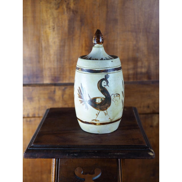 Ceramic 1960s Midcentury French Naive Boho Lidded Jar With Bird For Sale - Image 7 of 11
