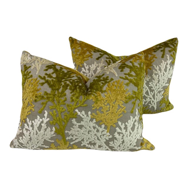 Early 21st Century Yellow Reef Coral Velvet Pillows- a Pair For Sale