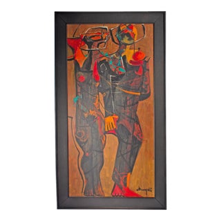 Abstract Oil on Canvas Painting of Adam and Eve by Luigi Fumagalli For Sale