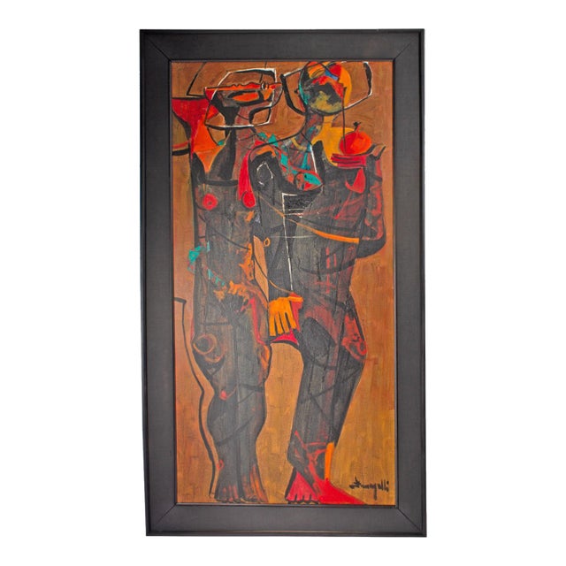 Abstract Oil on Canvas Painting of Adam and Eve by Luigi Fumagalli For Sale