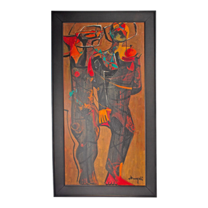 Abstract Oil on Canvas Painting of Adam and Eve by Luigi Fumagalli