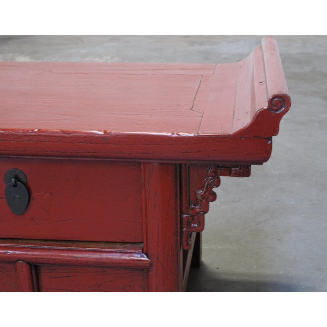 Paint Low 17" Inch High Red Altar-Style Console or Sofa Back Table For Sale - Image 7 of 8