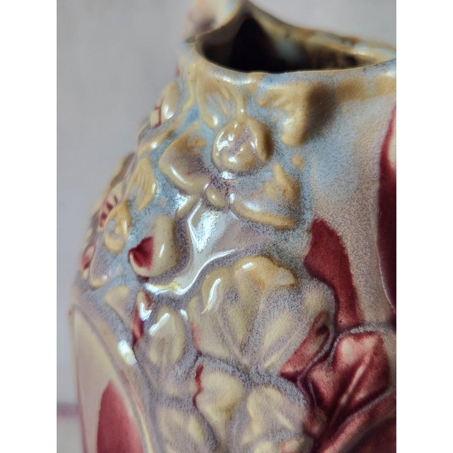 Blue Art Nouveau Burgundy Barbotine Vase with Floral Relief, 1900s For Sale - Image 8 of 16