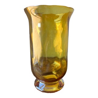 Amber Glass Footed Vase, Handmade in Poland For Sale