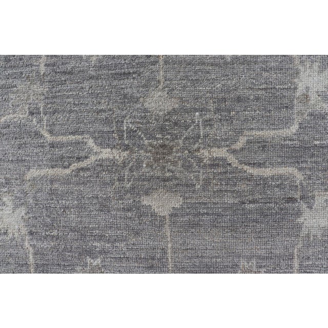 Turkish Angora Oushak Rug in Slate Gray With Ivory Botanical Motifs 9'11 X 13'3 For Sale - Image 9 of 16