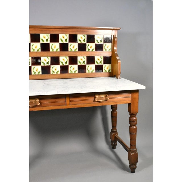 Wood Edwardian Washstand in Marble and Birch, 1890s For Sale - Image 7 of 18